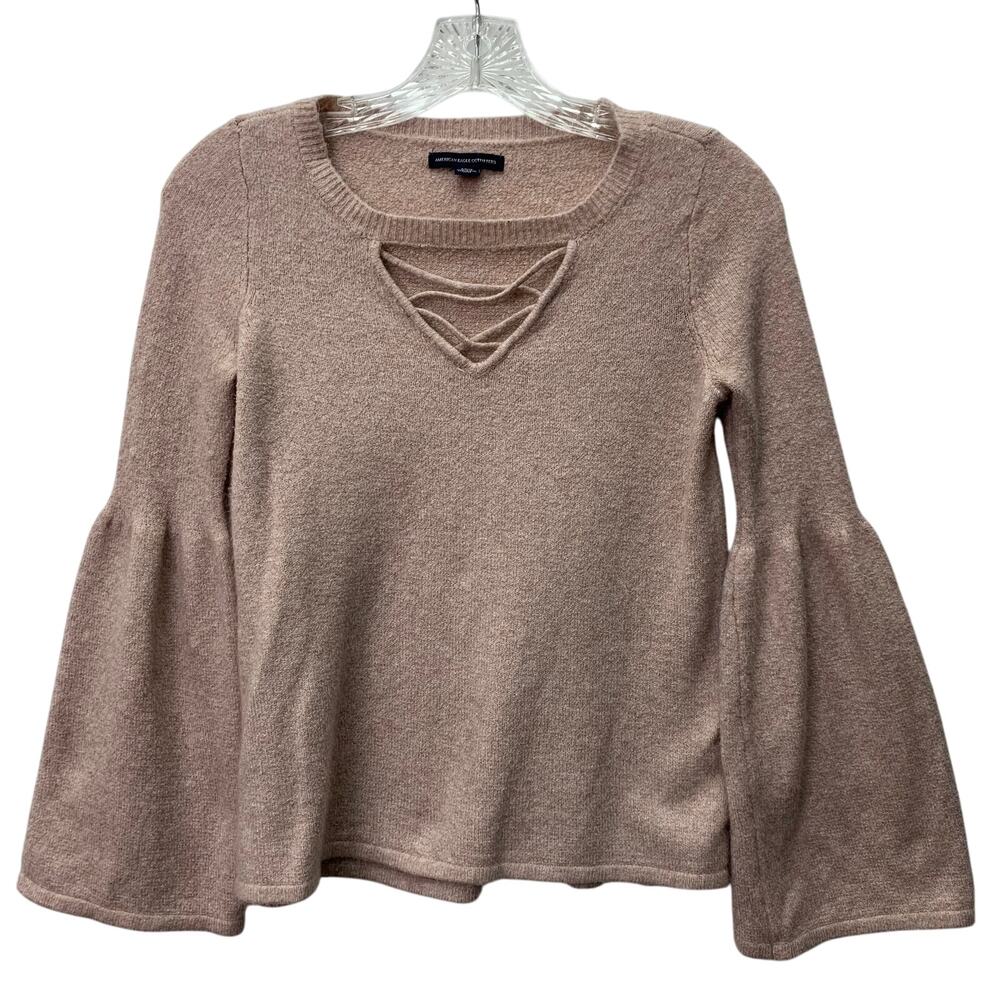 American Eagle Outfitters Womens Small Dusty Pink Puff Sleeve V Neck Y2K Sweater